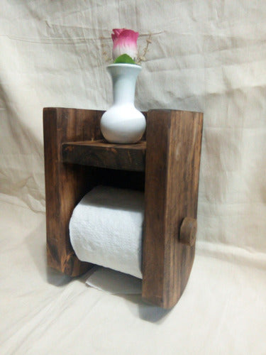 Rustic Solid Pine Wood Toilet Paper Holder with Small Shelf 3