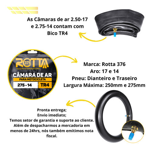 Kit Completo Câmara De Ar Pneu Aro 17 E 14 Traxx Sky 125 3