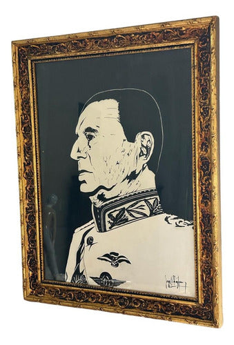 Cuadro Del General Juan Domingo Perón Original En Tinta Oro 0