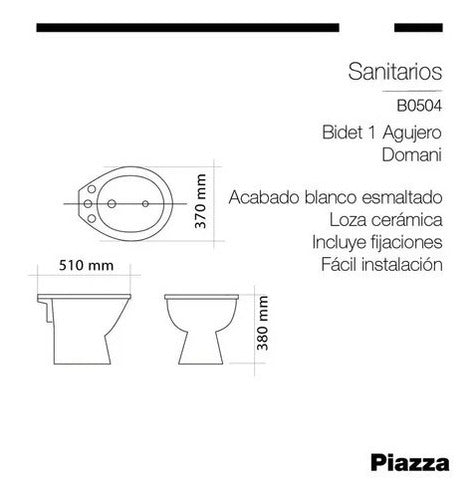 UDG Bidet Bidé 1 Agujero Blanco Loza Losa Sanitaria 2