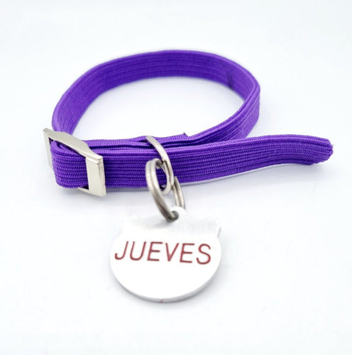 Medallas Para Perros Cat Face Cat-Shaped ID Tag + Adjustable Purple Collar 1cm 2