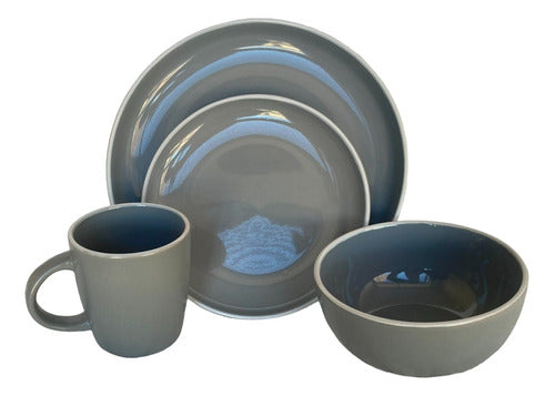 Tushop Gray Dinnerware Set 16 Pieces with White Edge - Dinnerware C 2