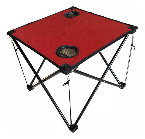 Red Folding Fabric Table with Cup Holder and Carry Bag 0