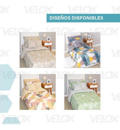 Tienda Velox Kit Combo 7 Piezas Acolchado 1 1/2 Pza + Jgo De Sabana Funda 6