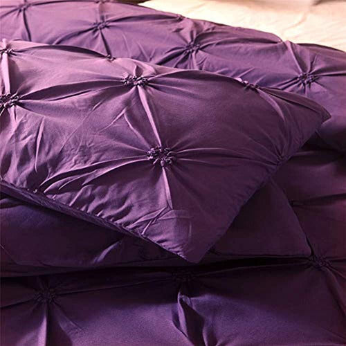 Feelyou Pintuck King Size Duvet Cover Set Purple Pinch Pleat 4