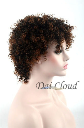 Cosplay Women Short Ruffled Curly Afro Dark Brown Wig 3