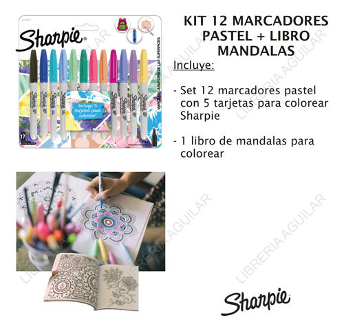 Sharpie Kit 12 Pastel Fine Markers + Mandalas 1