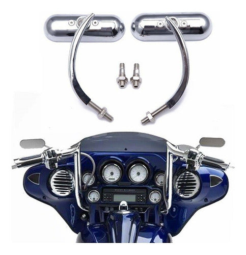 Para 2 Espelhos Prateados Para Harley Davidson Dyna Softail 0