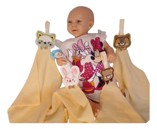 Plush Comfort Blanket with Pacifier Holder and Bib Animal Friend 1