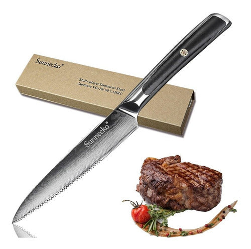 Cuchillo Carne Asado Serrucho Acero Japonés Damasco 127mm 0