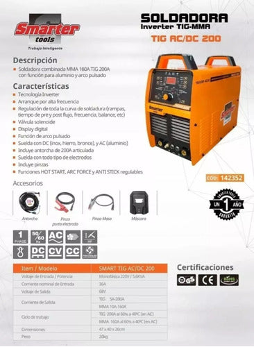 Soldadora Tig Smarter Ac/dc 200amp P/soldar Aluminio Kirkor 1