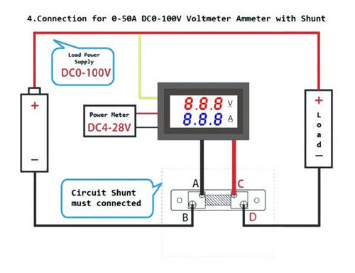 Informatica San Isidro Voltimetro Y Amperimetro Digital De 3 Digitos 0 A 100v / 50a 3