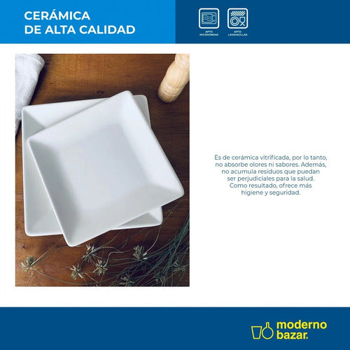 Moderno Bazar Set Platos X12 Cuadrado Grande Ceramica Blanca 26x26 3