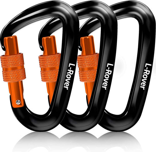 L-Rover Lightweight Locking Carabiner Clips, Heavy Duty 12kn Pack of 3 0