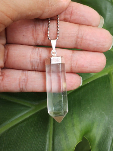 Crystal Quartz Pendant with Steel Chain 1