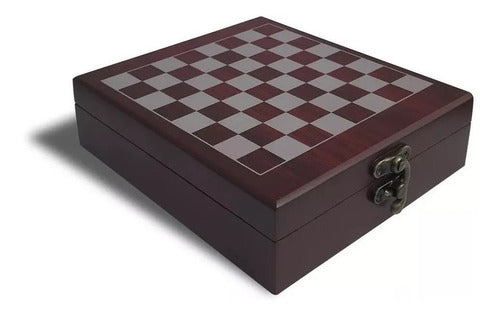 Accesorio Vino + Juego Ajedrez Caja Madera Sacacorchos 4 Pzs 1