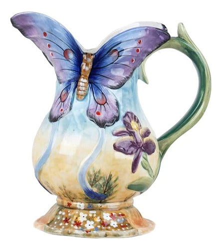 Forlong Ceramic Water Pitcher Flower Vase, Purple Butterfly 0