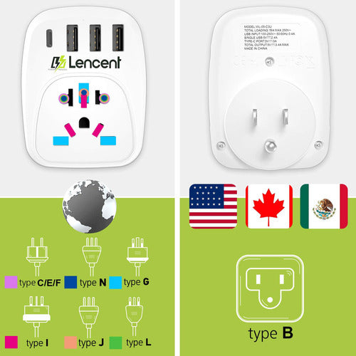 Lencent World to US Plug Adapter with 3 Ports 1