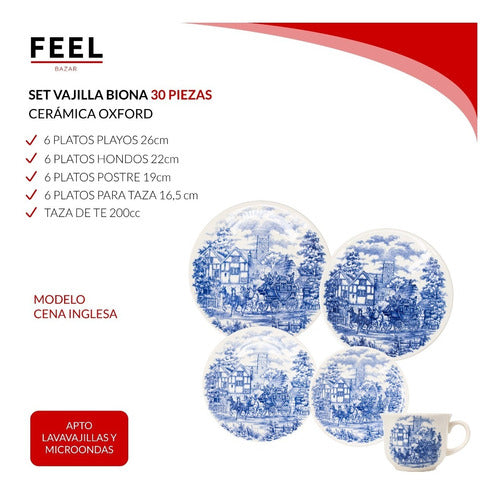 Biona Juego De Platos X30 Set Vajilla Completo Cena Inglesa 2