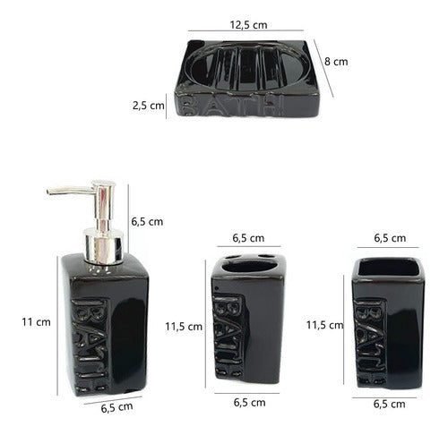 La Vidriera Regalos Set De Baño 4 Piezas Cerámica Bath Negro Dispenser Jabonera 1