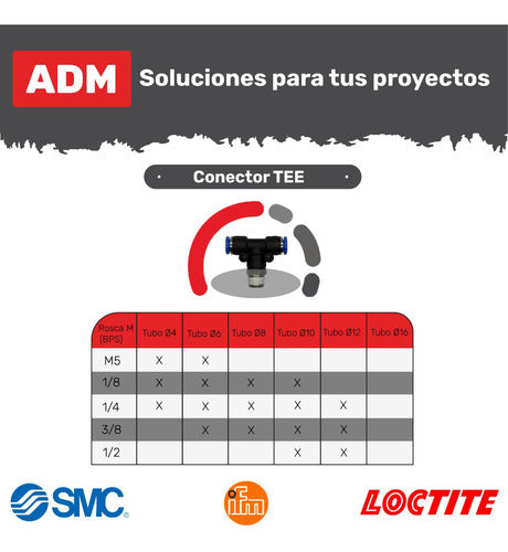 ADM Pneumatic Tee Connector Thread 3/8 - For 12mm Tube X1 Unit 2