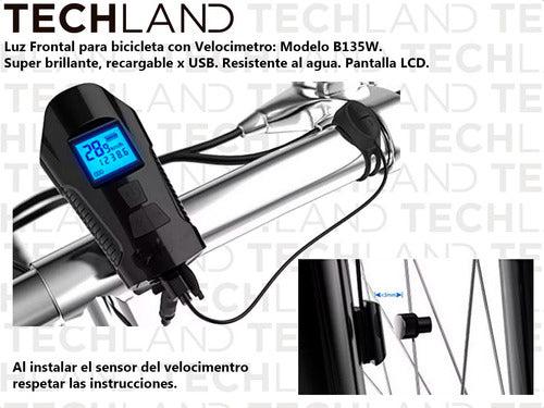 Techland Bike Speaker Speedometer Rechargeable USB Lights 1