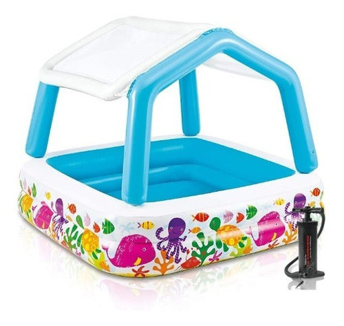 Intex Inflatable Pool with Canopy 157x157x122 cm + Pump 0