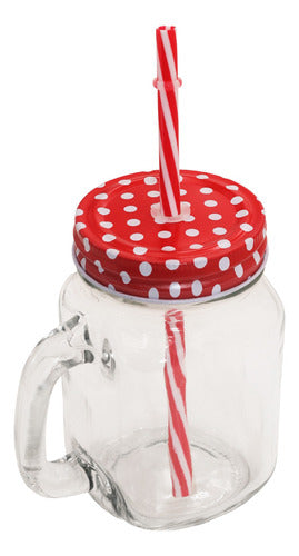 Home Basics Glass Jar Mug with Handle, Lid, and Straw, 550 mL 0