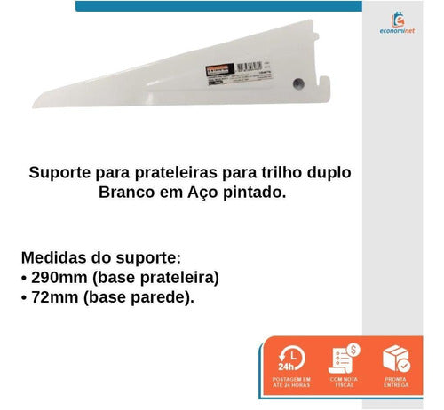 2 Suporte Prateleira Trilho Duplo Aço Branco 27cm Starfer 2