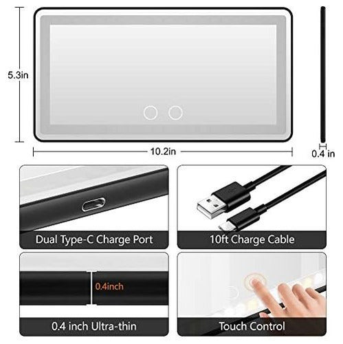 Xinlykid Car Visor Vanity Mirror Rechargeable With 3 Light Modes & 60 LEDs 4