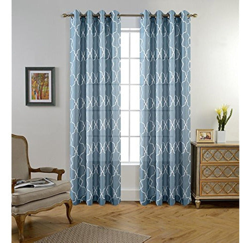 Miuco Dusty Blue Semi-Transparent Embroidered Moroccan Curtains 1