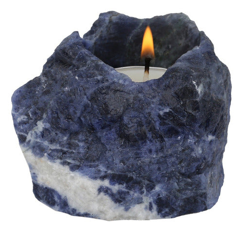 Rockcloud Natural Raw Blue Sodalite Candle Holder 0