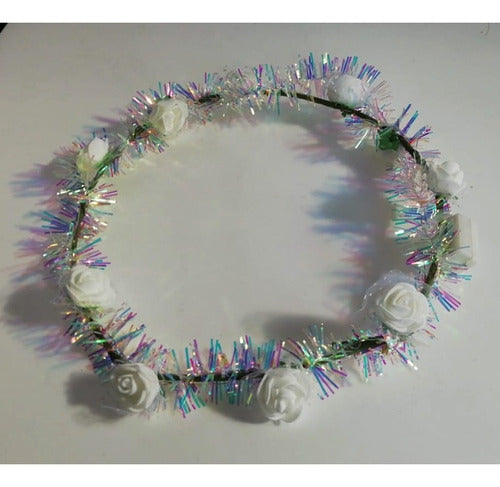 LED Flower Headband Hawaiian Party Tiara White 2