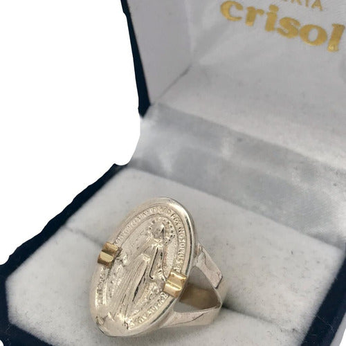 Crisol Anillo Virgen Milagrosa Plata Y Oro A194 1