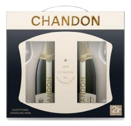 Chandon Sparkling Wine Gift Set with Two Bottles and Two Glasses 0