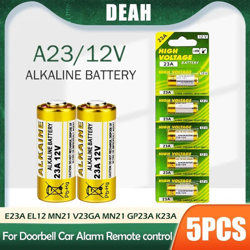 Clicshop Pila Alcalina 23A 12V Pack X5 Control Remoto Alarma 4