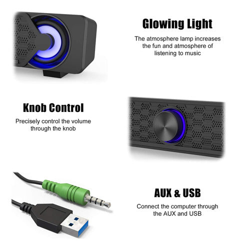 Smalody LED Mini Speaker for Computer - Sound Bar with Light Effects 5