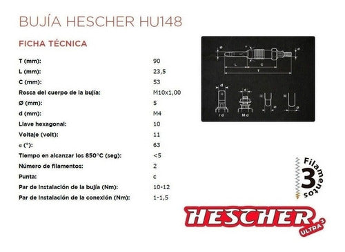 Hescher Preheating Glow Plugs Kit for Renault Clio Kangoo 1.9 D F8Q 2