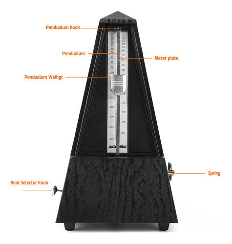 Aodsk Mechanical Metronome Simil Madera Negra Para Piano Y Otros Instrumentos 4