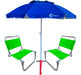 Set of 2 Reinforced Aluminum Beach Chairs 90kg + Super Strong 2m Umbrella 36