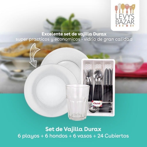 Durax Set of 6 Plates, 6 Bowls, Glasses & 24 Cutlery 1