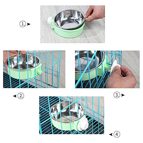 Removable Stainless Steel Pet Bowl for Cage Small Green 4