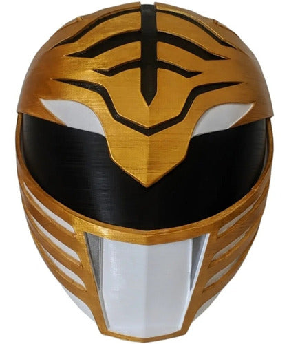 3D Printed Power Rangers Style White and Gold Display Helmet 0