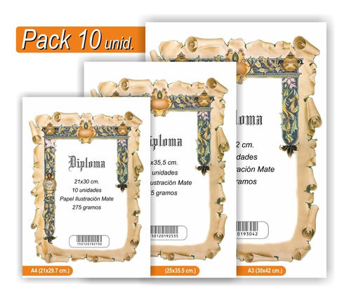 Pack of 10 A4 Diploma Parchments - 21 x 29.7cm - Special Matte Paper - JD 1