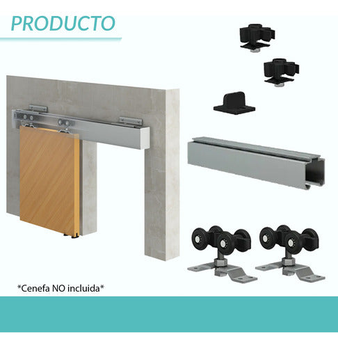 RUEDAMAS Kit Riel Puerta Corrediza Aluminio Mr Plus 3 Mts 2.0 1