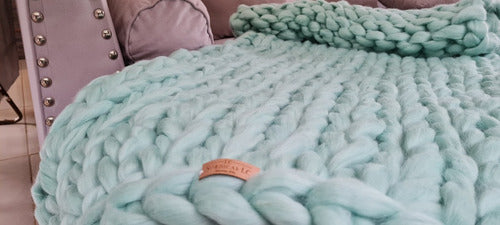 LONERA OMAR Extra Large Nordic Blanket 1.80 x 0.70 Handcrafted Aqua 2