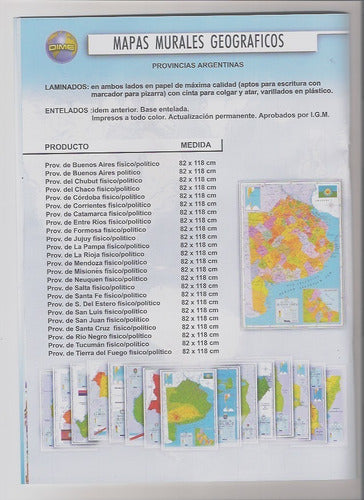 Emblemas Argentinos Tucumán Physical Political Map Laminated Wall Chart 5