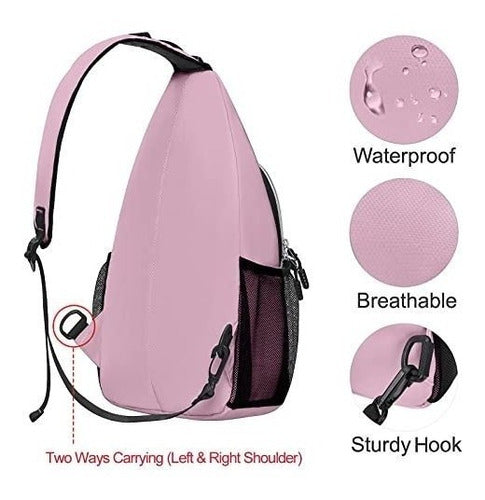 Mosiso Sling Backpack - Multipurpose Crossbody Shoulder Bag Travel Hiking Daypack, Soft Pink, Medium 3