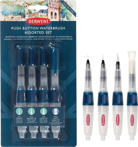 Kit Set X4 Pinceles Derwent Water Brush Con Boton Acuarela 0