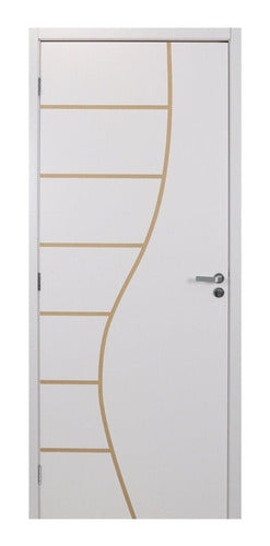 Kit Porta De Madeira Decorada 215x74cm Com Batente De Mdf Wt 2